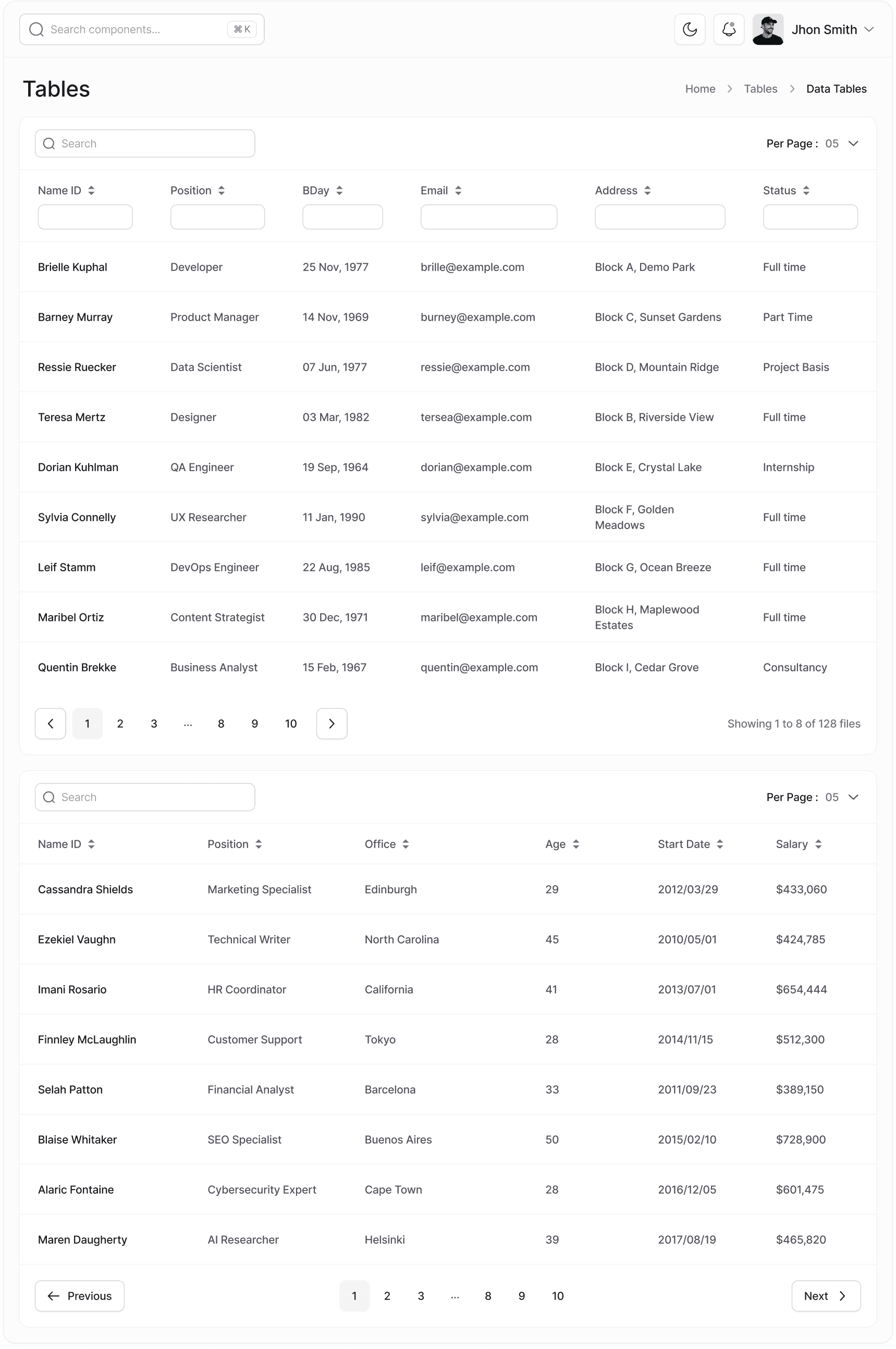 Data Tables