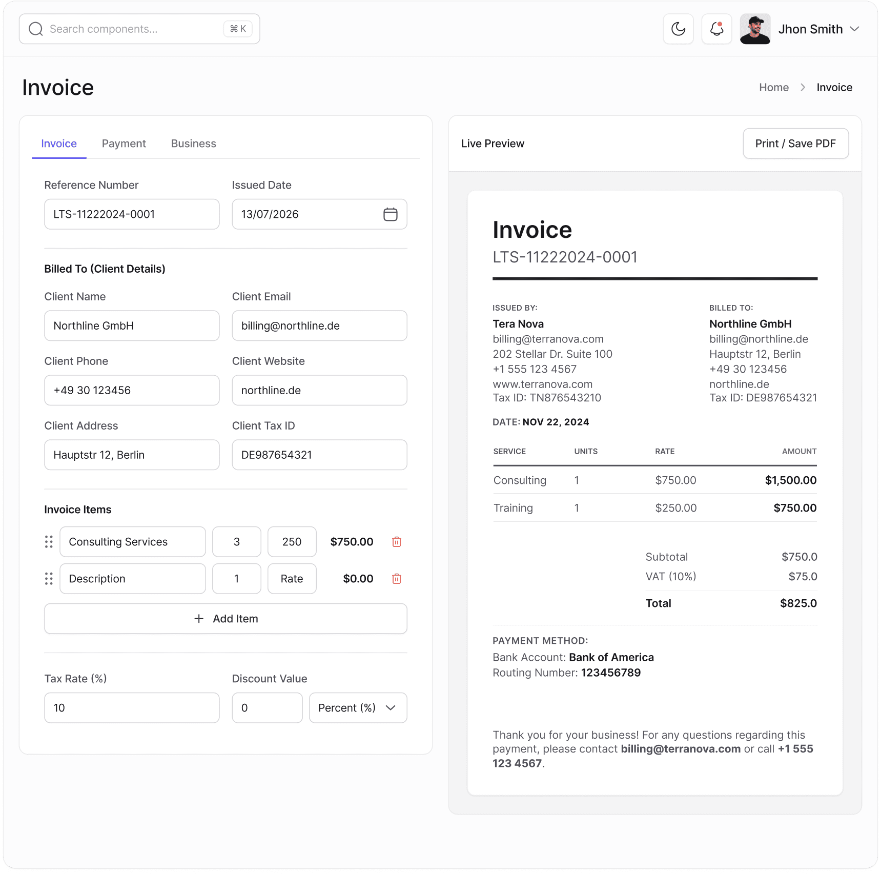 Payment Invoice